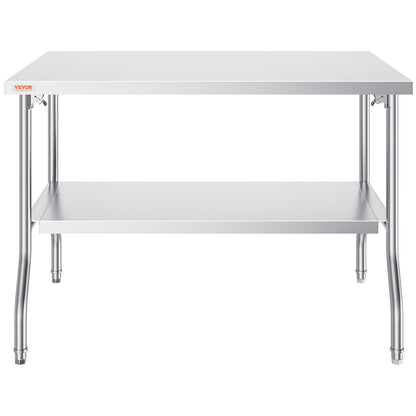 Commercial Work Table Workstation 48x30 Inch Foldable Commercial Prep Table, Double Shelf Stainless Steel Folding Table, Kitchen Work Table with 772 lbs Load Silver Stainless Steel Kitchen Island