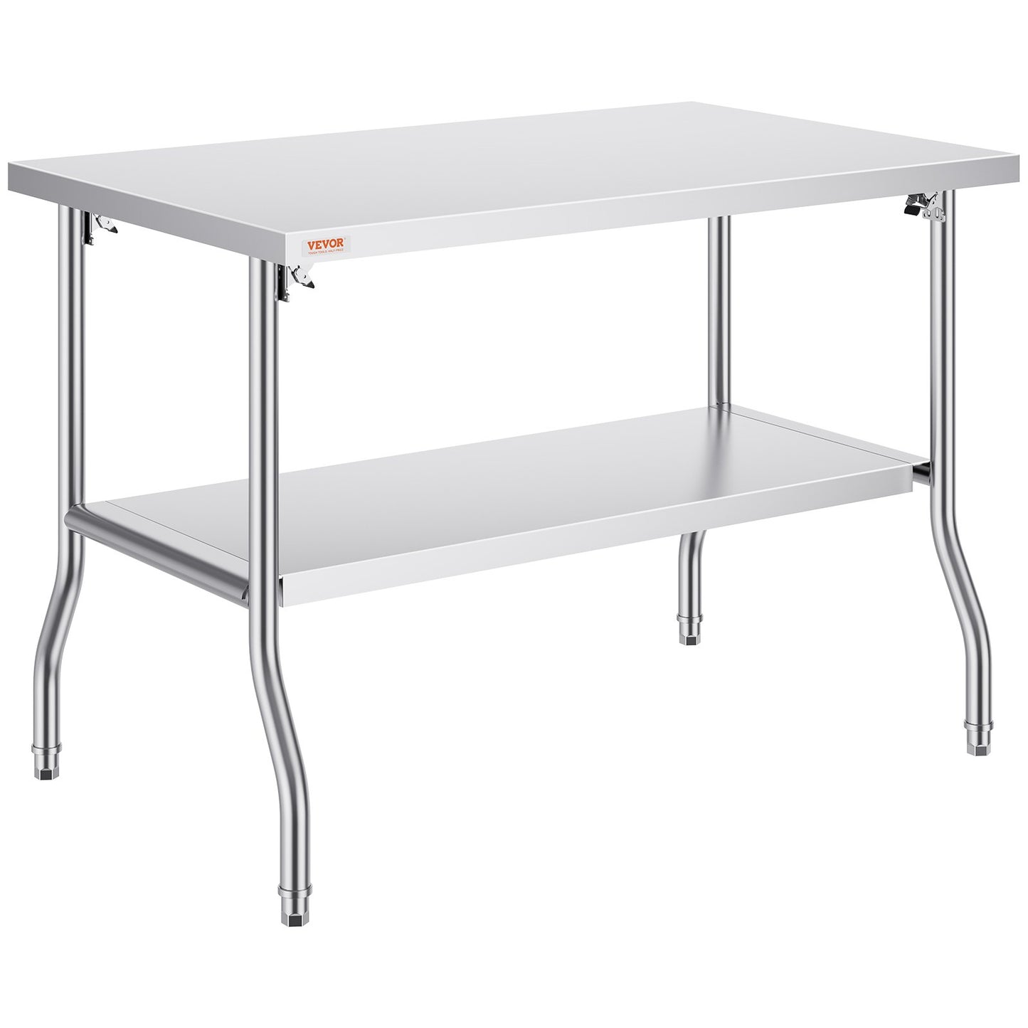 Commercial Work Table Workstation 48x30 Inch Foldable Commercial Prep Table, Double Shelf Stainless Steel Folding Table, Kitchen Work Table with 772 lbs Load Silver Stainless Steel Kitchen Island
