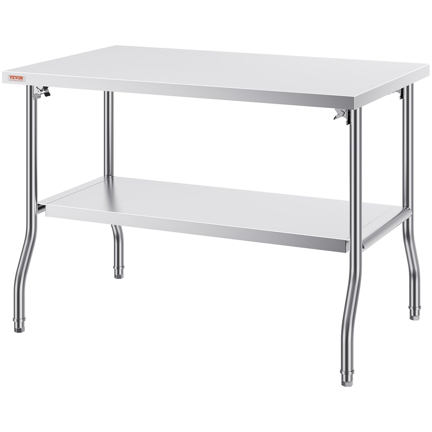 Commercial Work Table Workstation 48x30 Inch Foldable Commercial Prep Table, Double Shelf Stainless Steel Folding Table, Kitchen Work Table with 772 lbs Load Silver Stainless Steel Kitchen Island