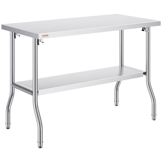 Commercial Arbetsbord Arbetsstation 48 x 24 tums hopfällbart kommersiellt förberedande bord, kraftigt fällbart rostfritt stål med 772 lbs belastning, köksarbetsbord, Silver Rostfritt stål Kitchen Island