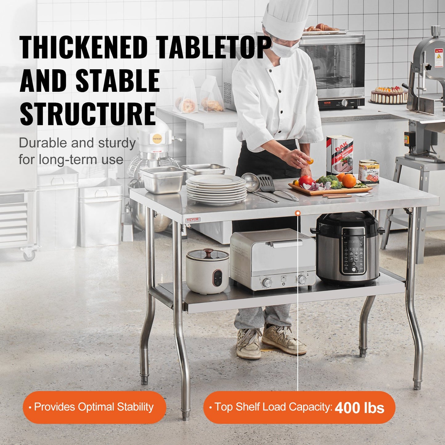 Folding Commercial Prep Table, 48 x 24 Inch Commercial Worktable Workstation with Undershelf, Heavy-duty Stainless Steel Folding Table with 300 lbs Load, for Home Kitchen Restaurant Garage
