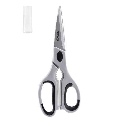Kitchen Scissors, Durable Stainless Steel Kitchen Shears with Protective Sheath, Heavy Duty Cooking Shears Soft Grip Comfort Handle, Kitchen Utensil for Cutting Meat, Food, Fish, Poultry, Grey