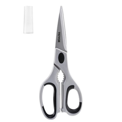 Kitchen Scissors, Durable Stainless Steel Kitchen Shears with Protective Sheath, Heavy Duty Cooking Shears Soft Grip Comfort Handle, Kitchen Utensil for Cutting Meat, Food, Fish, Poultry, Grey