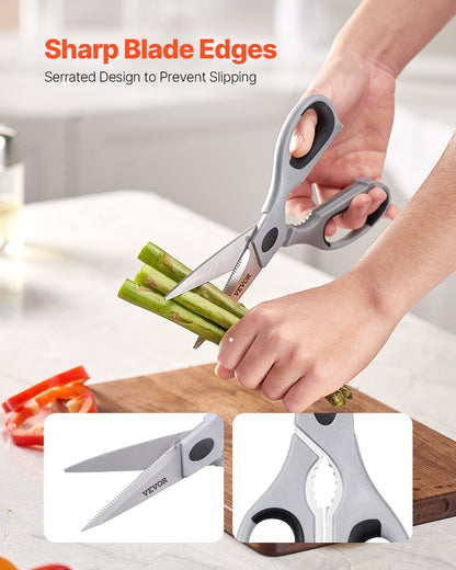 Kitchen Scissors, Durable Stainless Steel Kitchen Shears with Protective Sheath, Heavy Duty Cooking Shears Soft Grip Comfort Handle, Kitchen Utensil for Cutting Meat, Food, Fish, Poultry, Grey