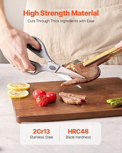 Kitchen Scissors, Durable Stainless Steel Kitchen Shears with Protective Sheath, Heavy Duty Cooking Shears Soft Grip Comfort Handle, Kitchen Utensil for Cutting Meat, Food, Fish, Poultry, Grey