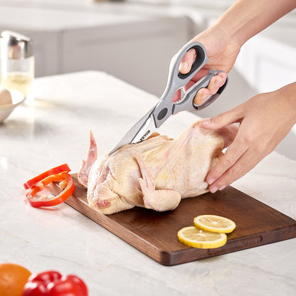 Kitchen Scissors, Durable Stainless Steel Kitchen Shears with Protective Sheath, Heavy Duty Cooking Shears Soft Grip Comfort Handle, Kitchen Utensil for Cutting Meat, Food, Fish, Poultry, Grey