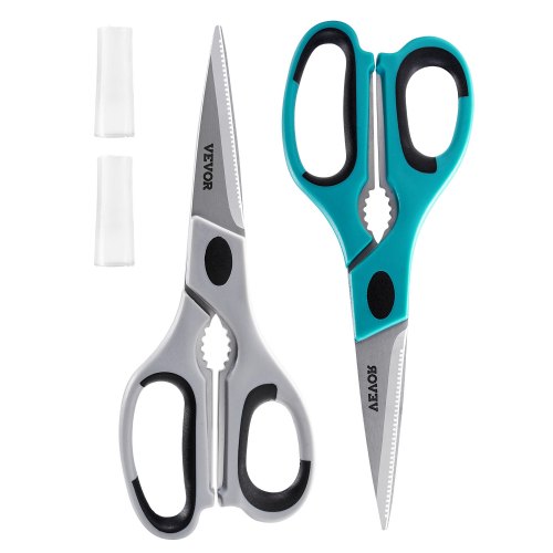Kitchen Scissors, 2 Pack Durable Stainless Steel Kitchen Shears with Sheaths, Heavy Duty Cooking Shears with Soft Grip Comfort Handle, Kitchen Utensil for Cutting Meat, Fish, Poultry, Cyan+Grey