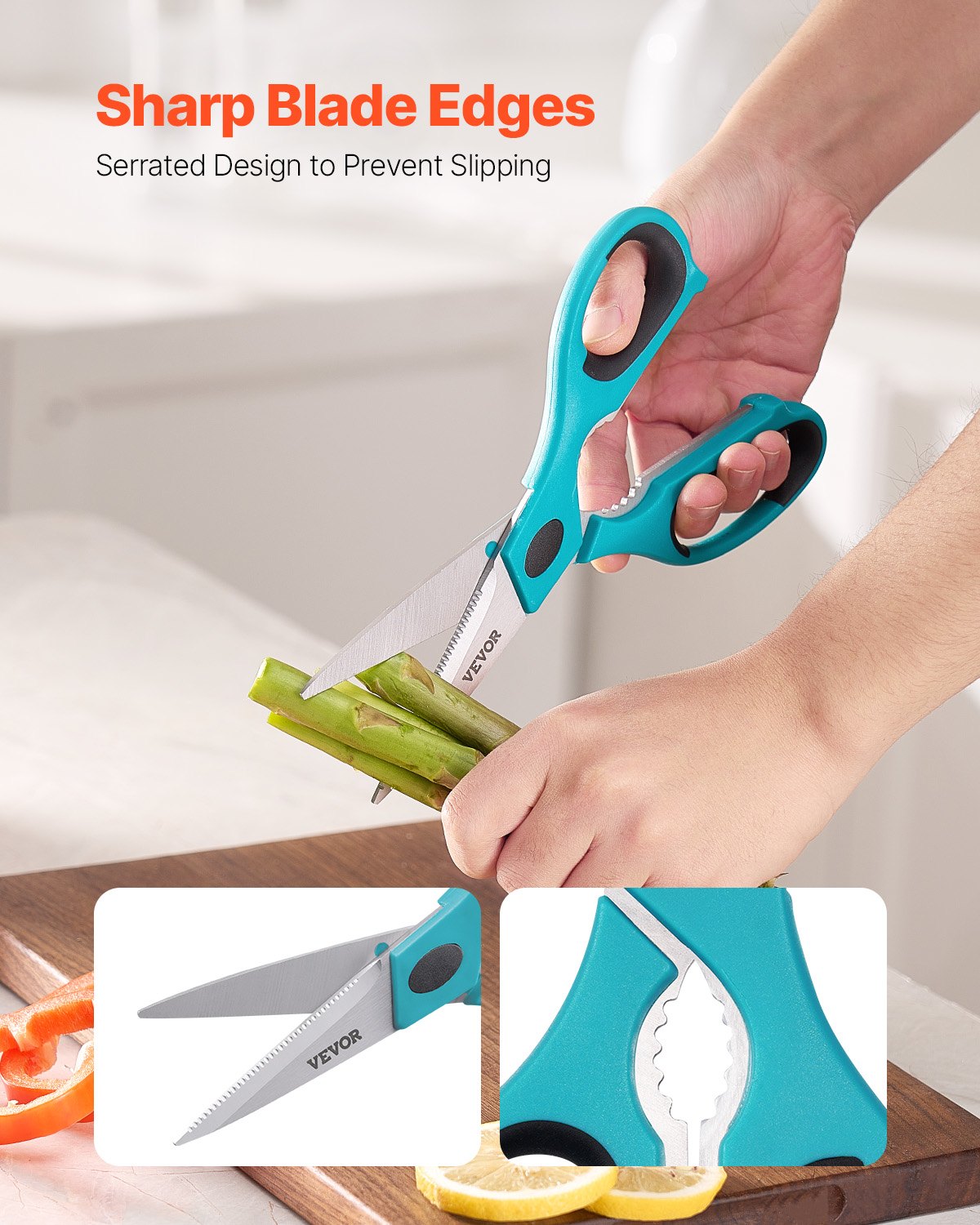 Kitchen Scissors, 2 Pack Durable Stainless Steel Kitchen Shears with Sheaths, Heavy Duty Cooking Shears with Soft Grip Comfort Handle, Kitchen Utensil for Cutting Meat, Fish, Poultry, Cyan+Grey