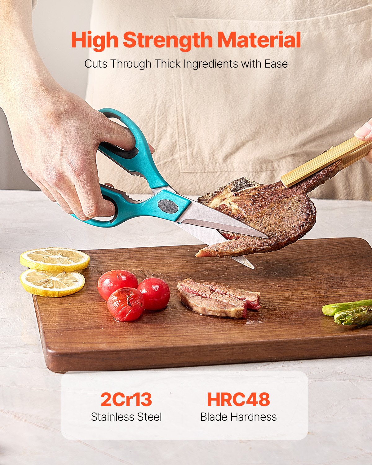 Kitchen Scissors, 2 Pack Durable Stainless Steel Kitchen Shears with Sheaths, Heavy Duty Cooking Shears with Soft Grip Comfort Handle, Kitchen Utensil for Cutting Meat, Fish, Poultry, Cyan+Grey