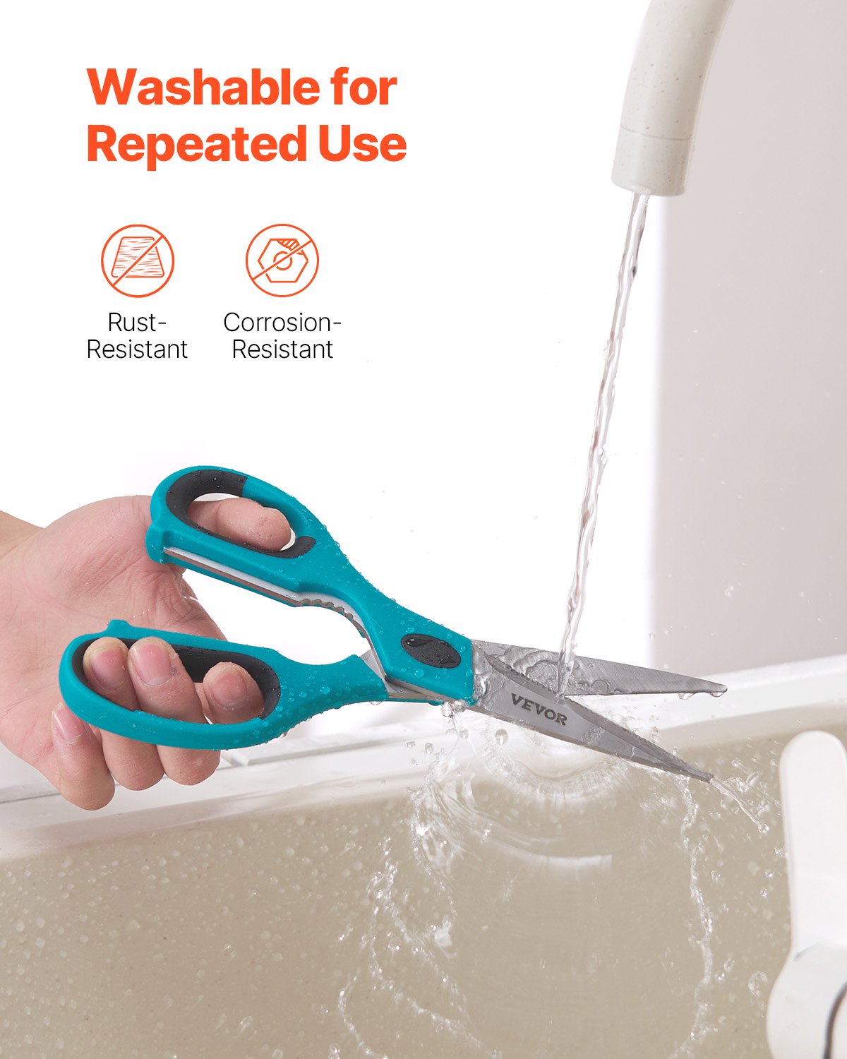 Kitchen Scissors, 2 Pack Durable Stainless Steel Kitchen Shears with Sheaths, Heavy Duty Cooking Shears with Soft Grip Comfort Handle, Kitchen Utensil for Cutting Meat, Fish, Poultry, Cyan+Grey