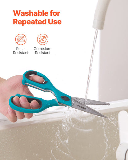 Kitchen Scissors, 2 Pack Durable Stainless Steel Kitchen Shears with Sheaths, Heavy Duty Cooking Shears with Soft Grip Comfort Handle, Kitchen Utensil for Cutting Meat, Fish, Poultry, Cyan+Grey