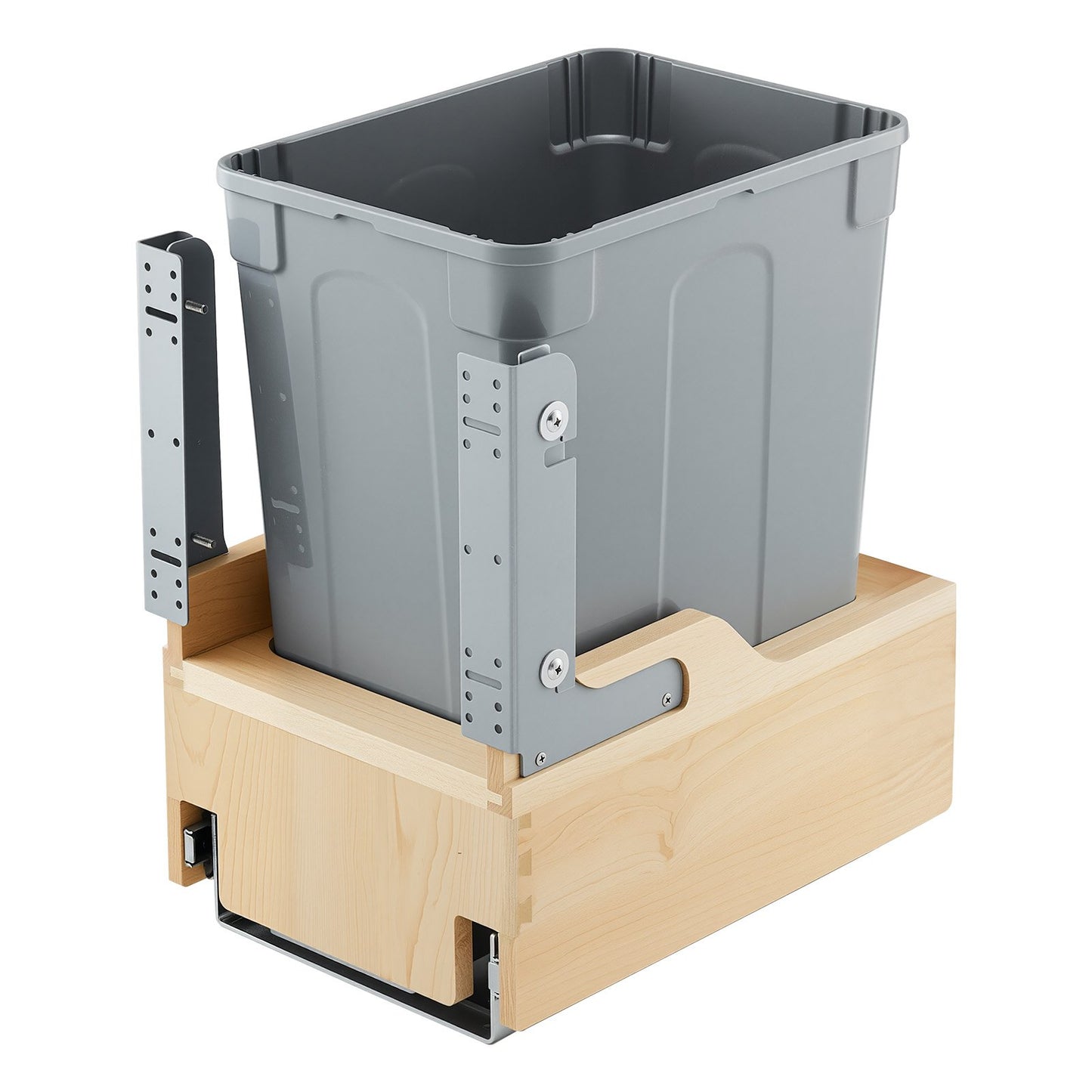 Wood Pullout Trash Can for Kitchen Cabinets, 35 QT Garbage Waste Recycling Bin, Under Mount Waste Container, with Heavy Duty Metal Soft Close Sliding System, Door Kit, for Sink, Under Counter