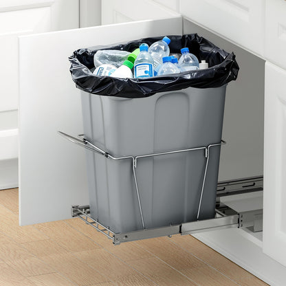 Pullout Trash Can for Kitchen Cabinets, 35 QT Garbage Waste Recycling Bin, Under Mount Waste Container, with Heavy Duty Metal Full Extension Sliding System and Handle, for Sink, Under Counter