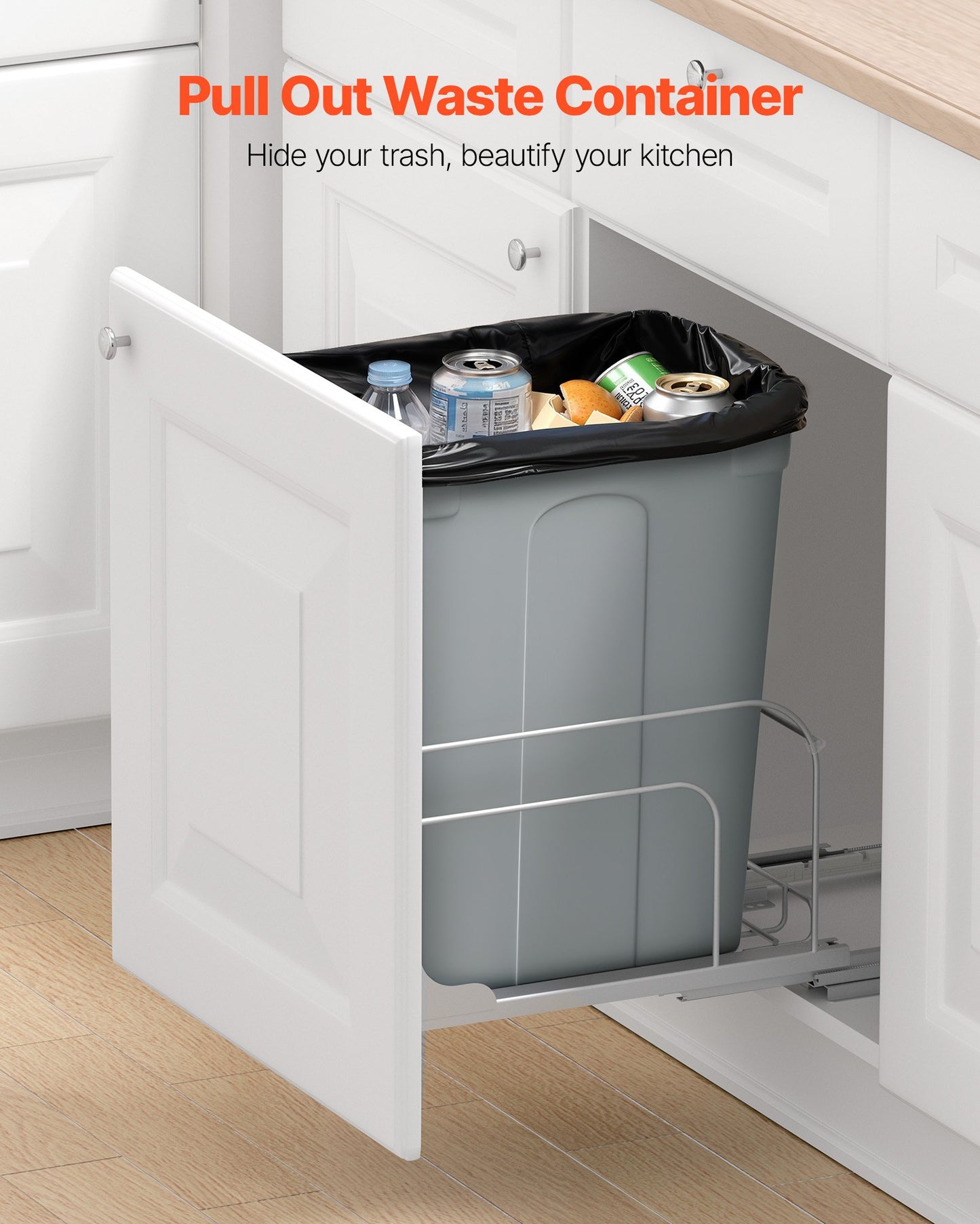 Pullout Trash Can for Kitchen Cabinets, 35 QT Garbage Waste Recycling Bin, Under Mount Waste Container, with Heavy Duty Metal Soft Close Sliding System and Door Kit, for Sink, Under Counter