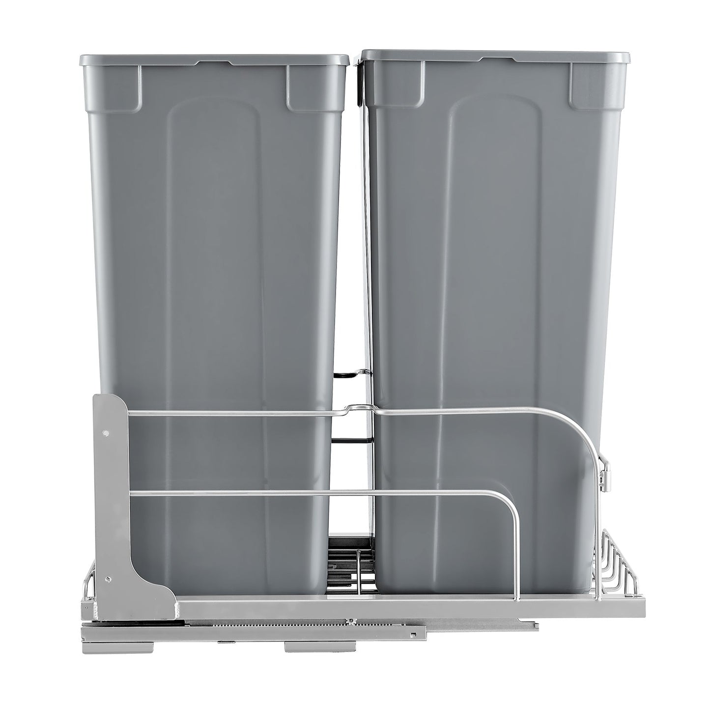 Pull-Out Trash Can, 50 QT x2 Double Under Mount Kitchen Waste Container, Heavy Duty Garbage Recycling Bin with Door Kit and Soft Close Slide, for Kitchen Cabinet, Sink, Under Counter (Grey)
