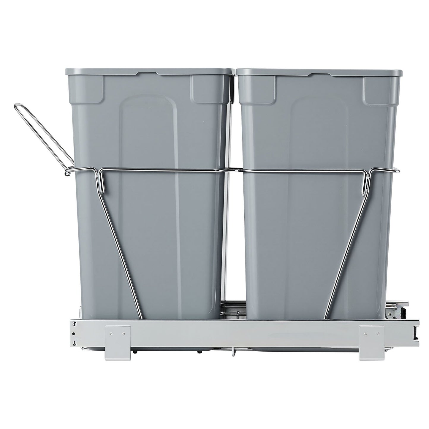 Pullout Trash Can for Kitchen Cabinets, 27QTx2 Double Under Sink Garbage Waste Recycling Bin, Under Mount Waste Container, with Heavy Duty Metal Full Extension Sliding System and Handle