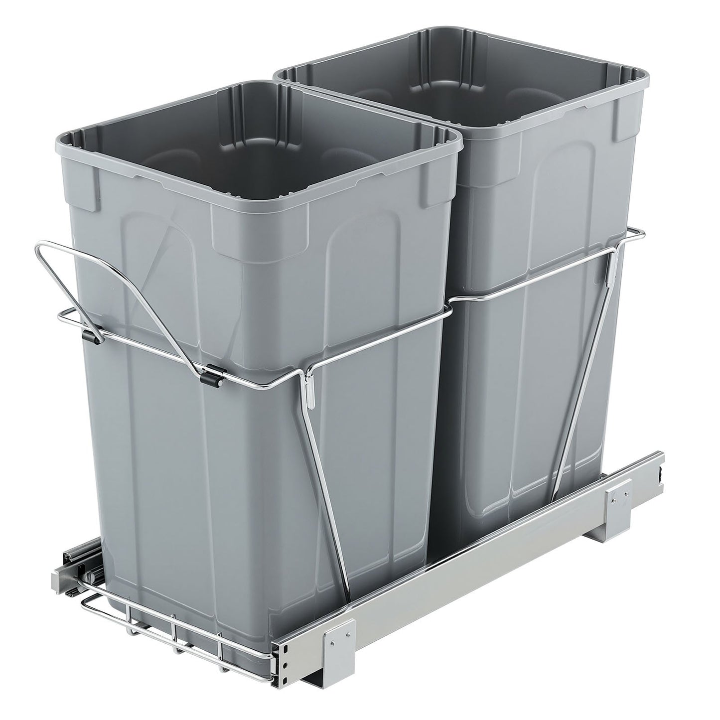 Pullout Trash Can for Kitchen Cabinets, 27QTx2 Double Under Sink Garbage Waste Recycling Bin, Under Mount Waste Container, with Heavy Duty Metal Full Extension Sliding System and Handle