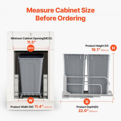 Double pull-out kitchen trash can, soft-closing, gray, 27 QTx2