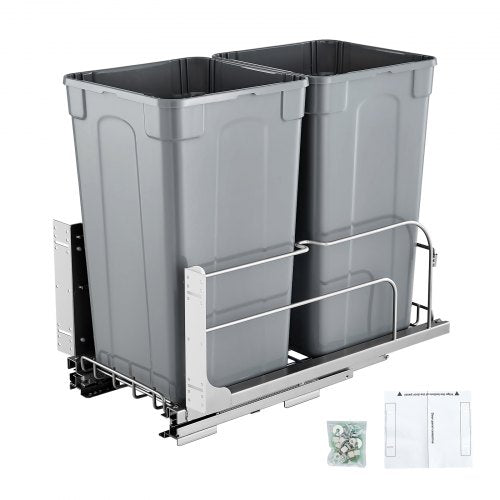 Double pull-out kitchen trash can, soft-closing, gray, 27 QTx2
