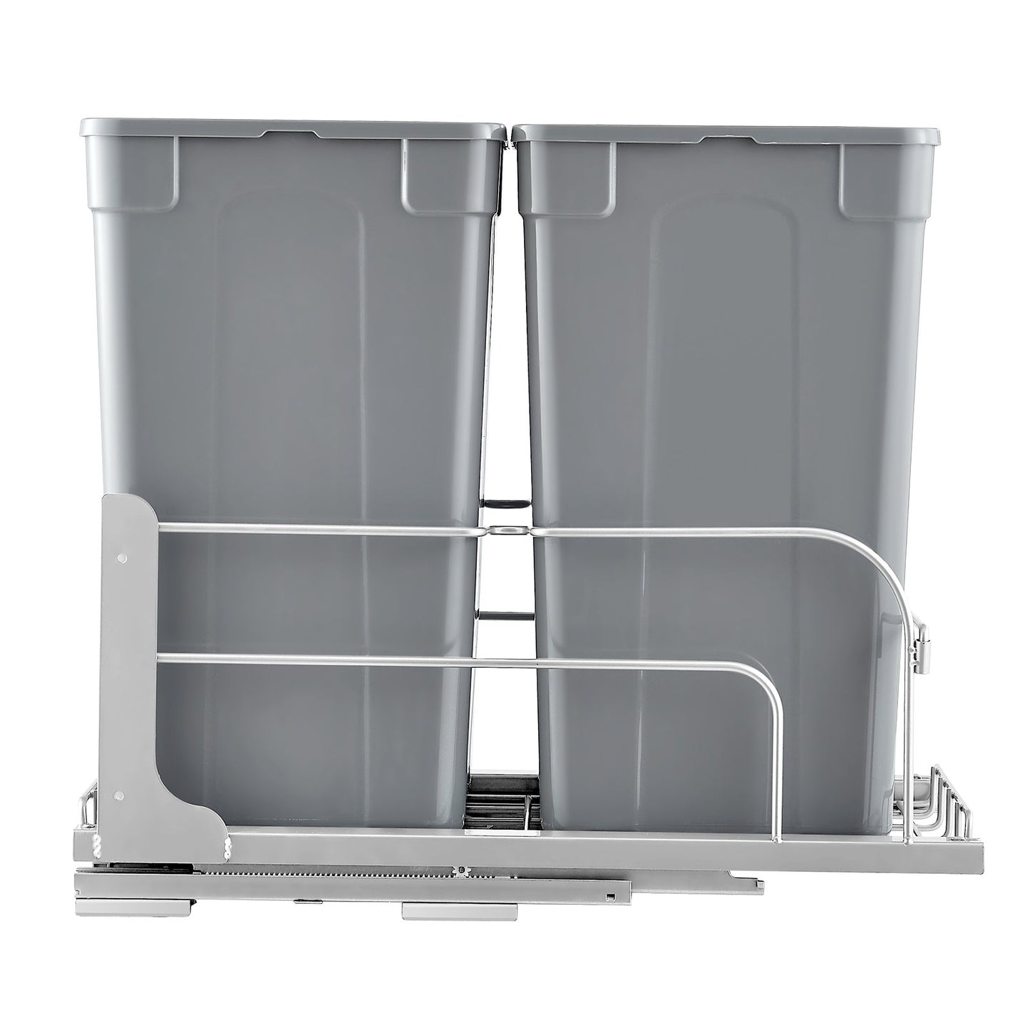 Pull-Out Trash Can, 27 QT x2 Double Under Mount Kitchen Waste Container, Heavy Duty Garbage Recycling Bin with Door Kit and Soft Close Slide, for Kitchen Cabinet, Sink, Under Counter (Grey)
