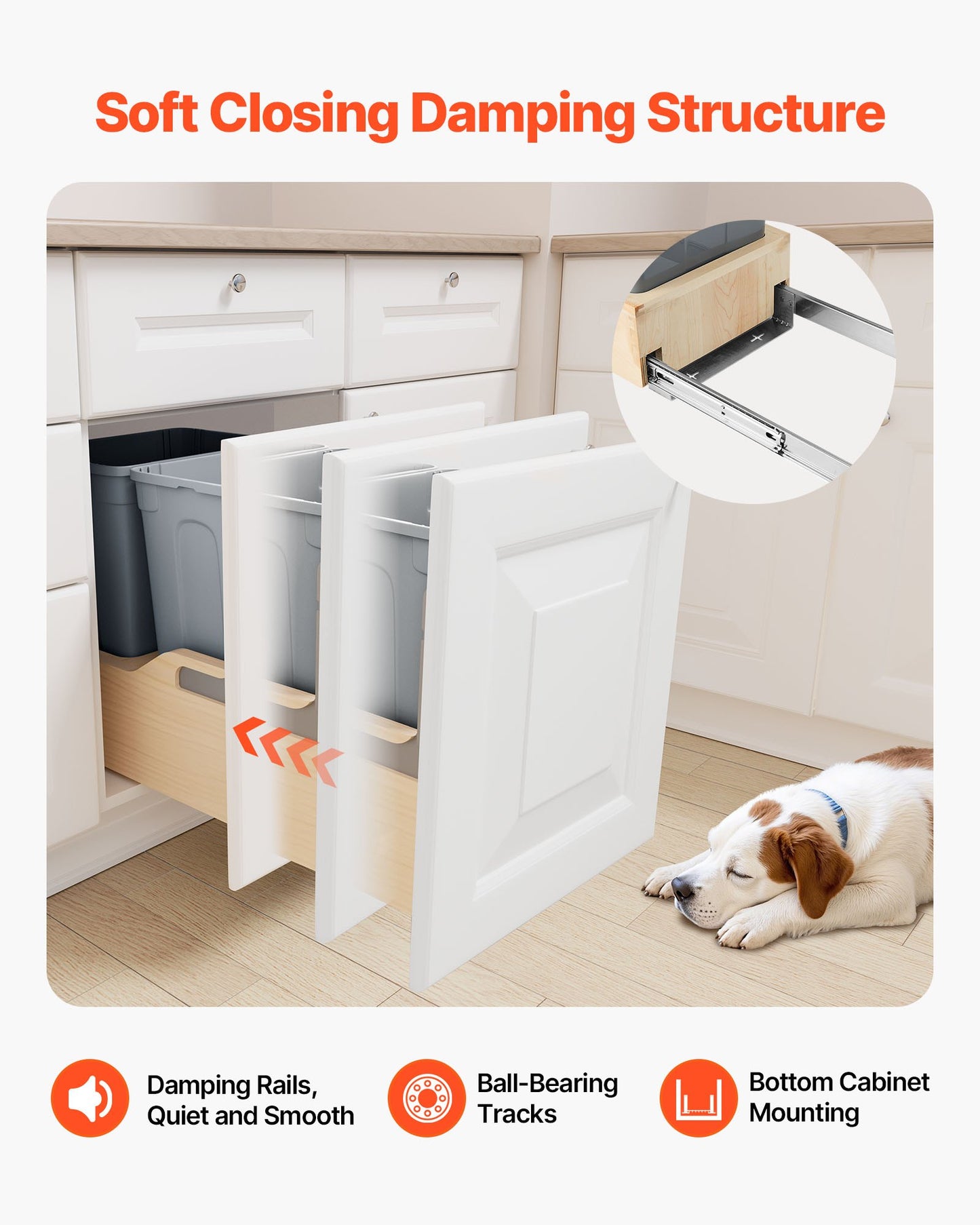 Wood Pullout Trash Can for Kitchen Cabinets, 35 QT x2 Double Under Sink Garbage Waste Recycling Bin, Under Mount Waste Container, with Heavy Duty Metal Soft Close Sliding System and Door Kit