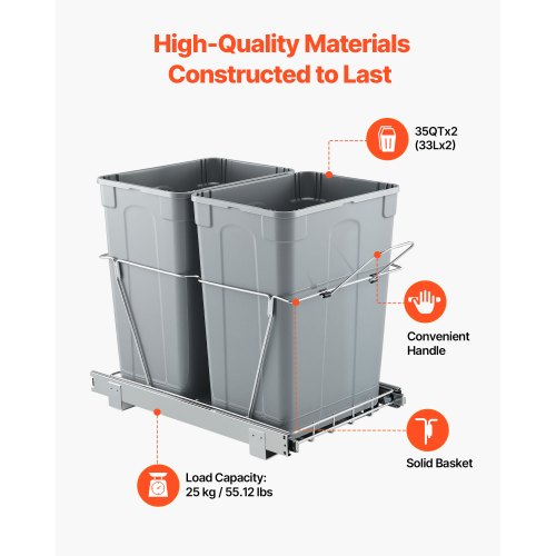 Double Pull-out Waste Bin Under Cabinet Kitchen Waste Bin Paper Basket