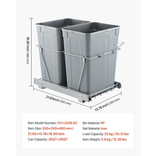 Double Pull-out Waste Bin Under Cabinet Kitchen Waste Bin Paper Basket
