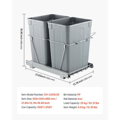 Double Pull-out Waste Bin Under Cabinet Kitchen Waste Bin Paper Basket