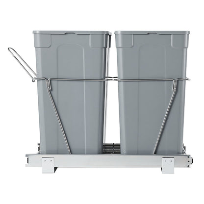 Pullout Trash Can for Kitchen Cabinets, 35 QT x2 Double Under Sink Garbage Waste Recycling Bin, Under Mount Waste Container, with Heavy Duty Metal Full Extension Sliding System and Handle