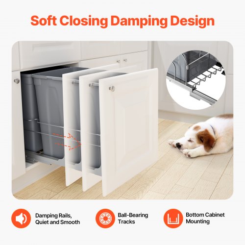 Doppelter ausziehbarer Küchenmülleimer, Soft-Closing, grau, 35 QTx2