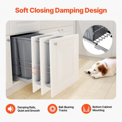 Doppelter ausziehbarer Küchenmülleimer, Soft-Closing, grau, 35 QTx2