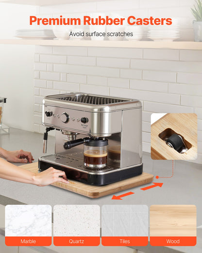 Appliance Slider, Small 10.5 x 13-inch, Rolling Sliding Tray with Rubber Wheels & Hollow Handle, Easy to Clean, Appliance Rolling Tray for Coffee Maker, Kitchen Countertop, Natural Wood