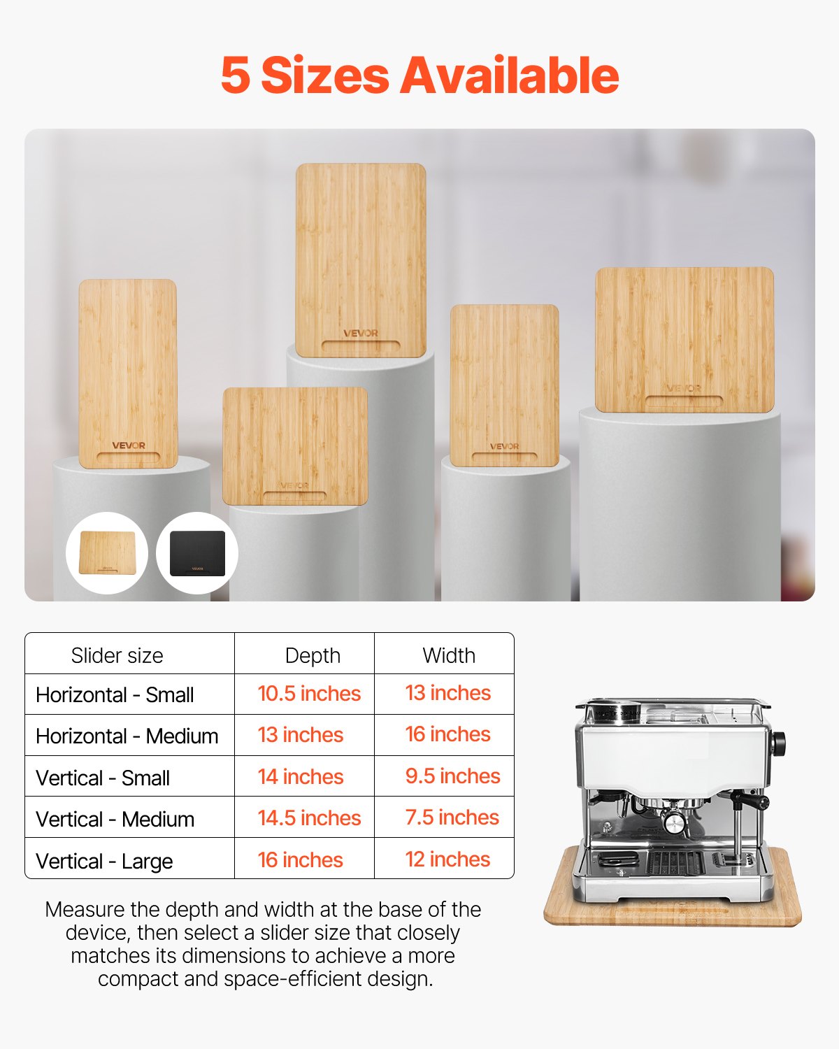 Appliance Slider, Small 10.5 x 13-inch, Rolling Sliding Tray with Rubber Wheels & Hollow Handle, Easy to Clean, Appliance Rolling Tray for Coffee Maker, Kitchen Countertop, Natural Wood