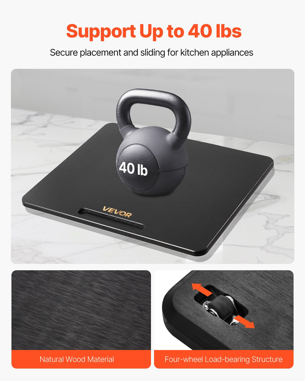 Appliance Slider, Medium 13 x 16-inch, Rolling Sliding Tray with Silent Rubber Wheels & Hollow Handle, Easy to Clean, Appliance Rolling Tray for Coffee Maker, Kitchen Countertop, Black