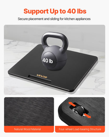 Appliance Slider, Medium 13 x 16-inch, Rolling Sliding Tray with Silent Rubber Wheels & Hollow Handle, Easy to Clean, Appliance Rolling Tray for Coffee Maker, Kitchen Countertop, Black