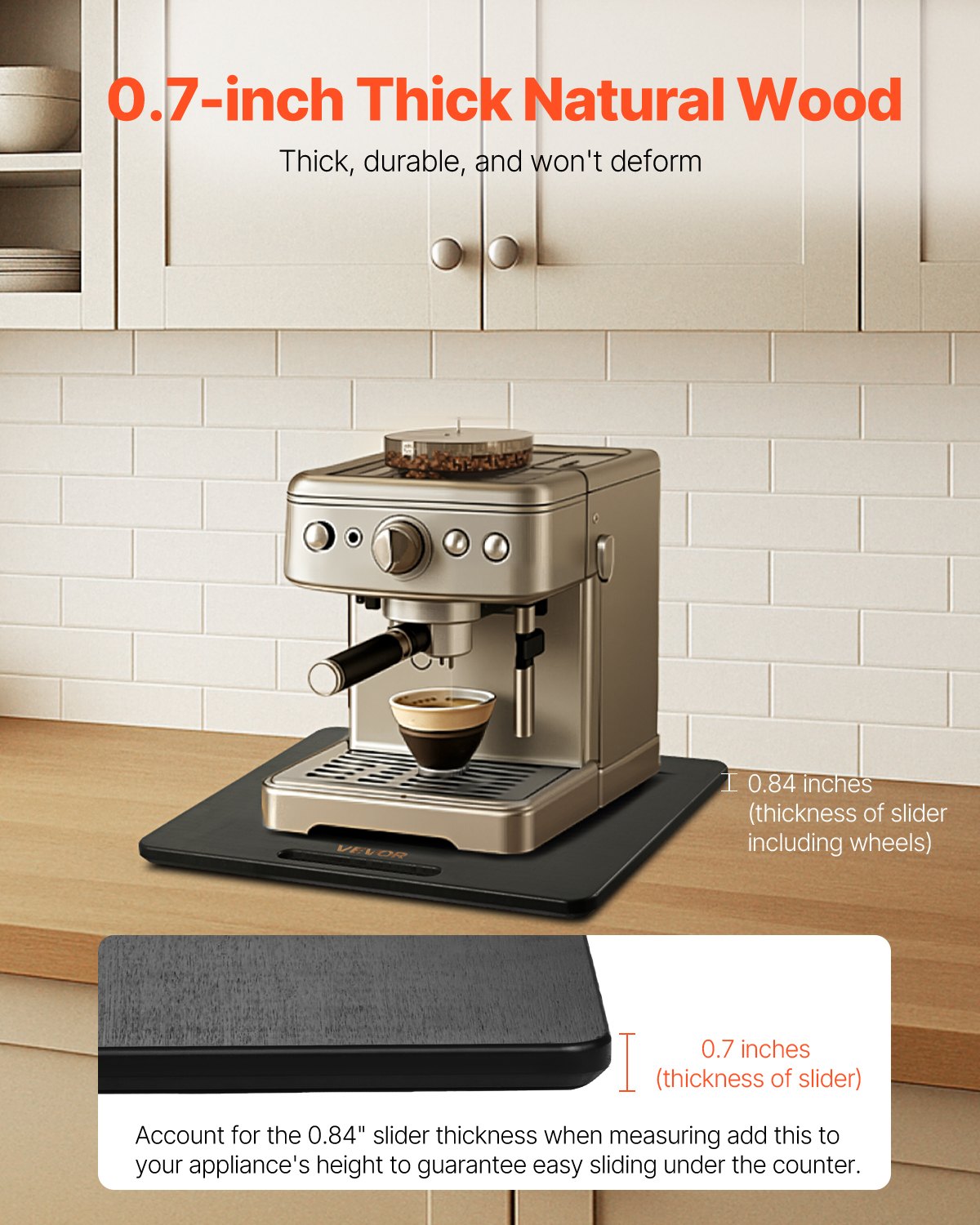 Appliance Slider, Medium 13 x 16-inch, Rolling Sliding Tray with Silent Rubber Wheels & Hollow Handle, Easy to Clean, Appliance Rolling Tray for Coffee Maker, Kitchen Countertop, Black