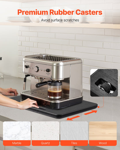 Appliance Slider, Medium 13 x 16-inch, Rolling Sliding Tray with Silent Rubber Wheels & Hollow Handle, Easy to Clean, Appliance Rolling Tray for Coffee Maker, Kitchen Countertop, Black