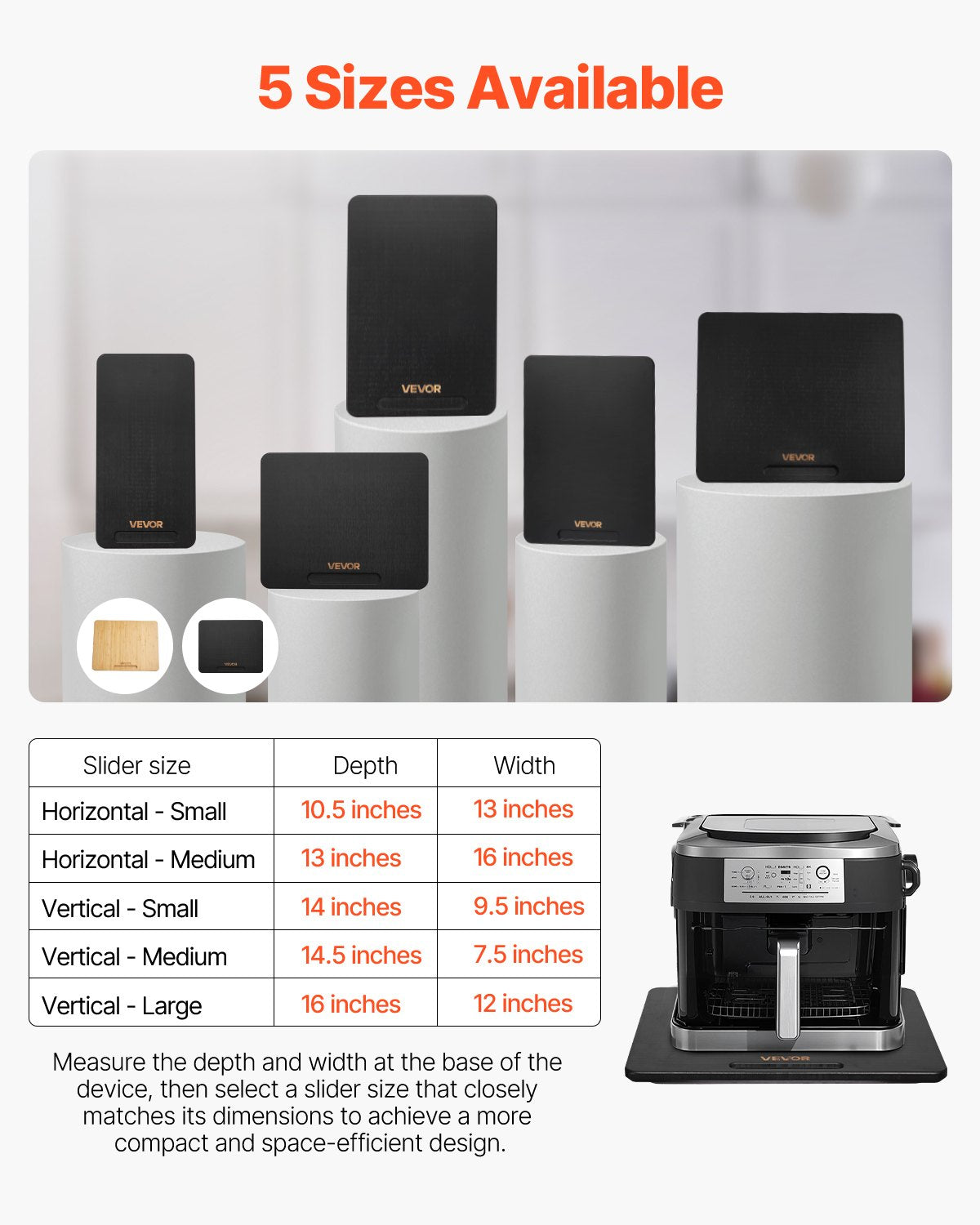 Appliance Slider, Medium 13 x 16-inch, Rolling Sliding Tray with Silent Rubber Wheels & Hollow Handle, Easy to Clean, Appliance Rolling Tray for Coffee Maker, Kitchen Countertop, Black