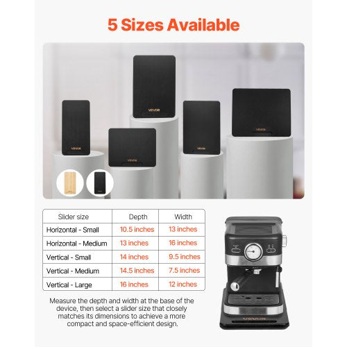 Geräteschrank, 36,8 x 19,1 cm, Auszugstablett für Kaffeemaschine, Schwarz