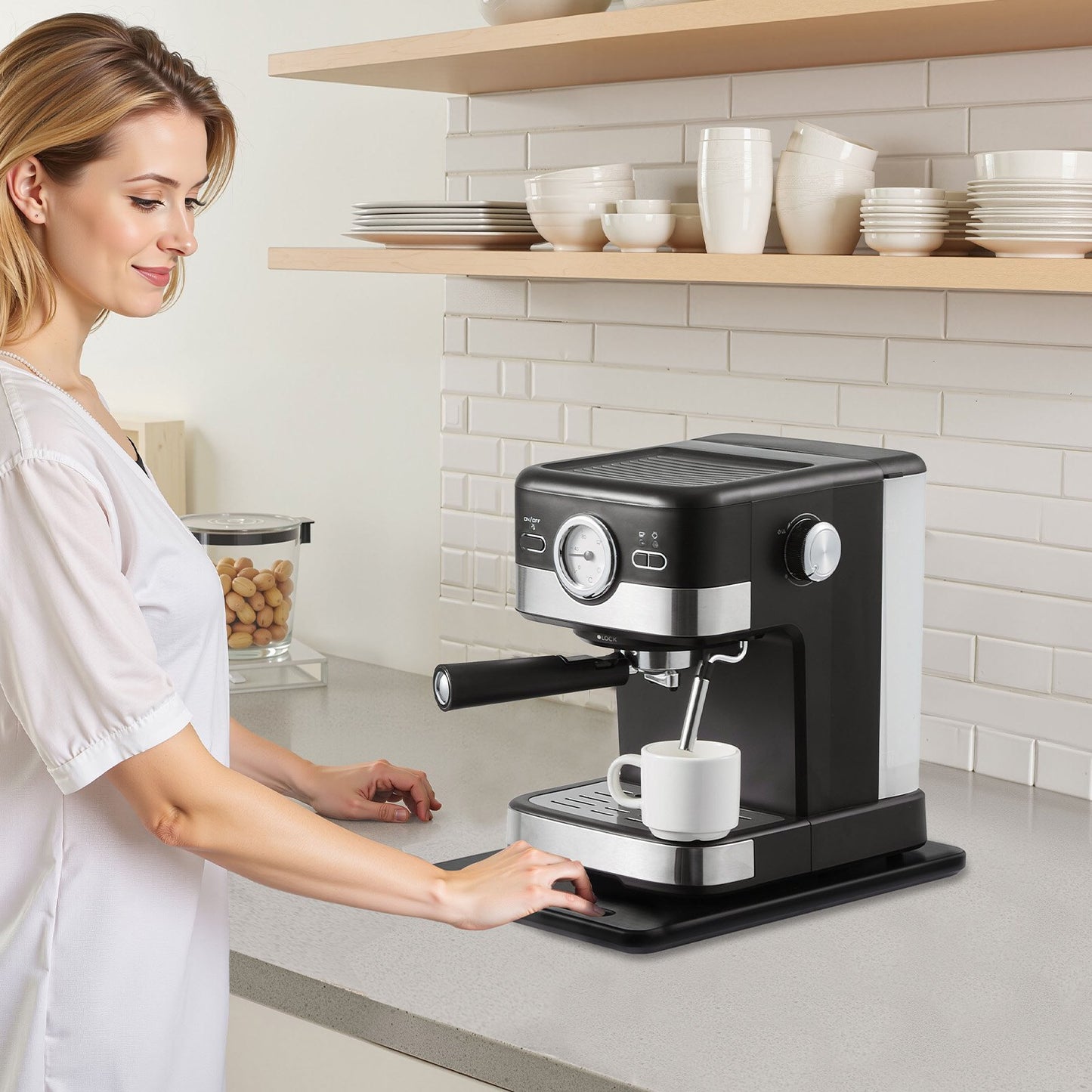 Appliance Slider, Large 16 x 12-inch, Rolling Sliding Tray with Silent Rubber Wheels & Hollow Handle, Easy to Clean, Appliance Rolling Tray for Coffee Maker, Kitchen Countertop, Black