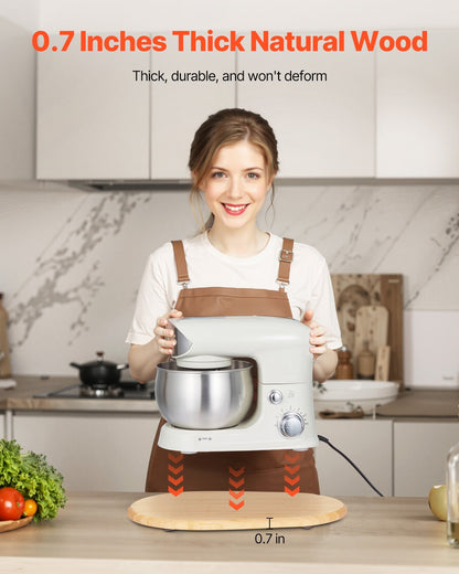 Mixer Slider, Oval 15.7 x 11.1-inch, Appliance Slider Compatible with Tilt Head 5.5-8 Qt Stand Mixer, PTFE Feet, Kitchen Countertop Storage Mover Sliding Tray, Natural Wood