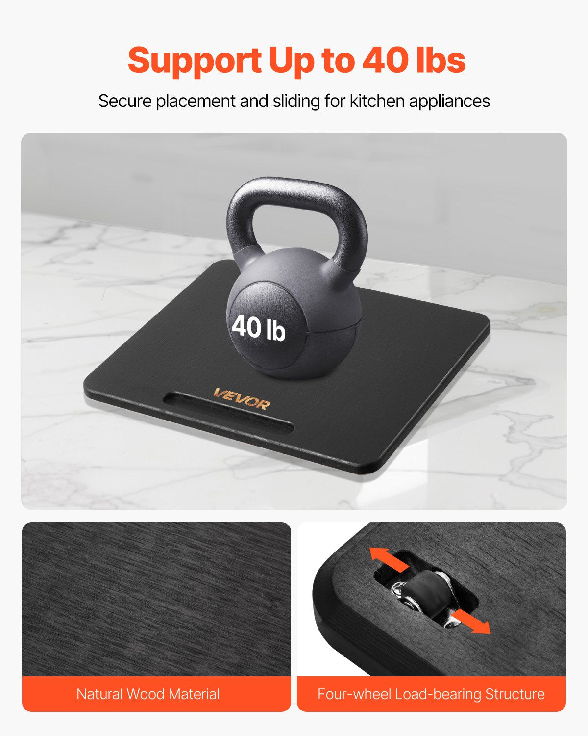 Appliance Slider, Small 10.5 x 13-inch, Rolling Sliding Tray with Silent Rubber Wheels & Hollow Handle, Easy to Clean, Appliance Rolling Tray for Coffee Maker, Kitchen Countertop, Black