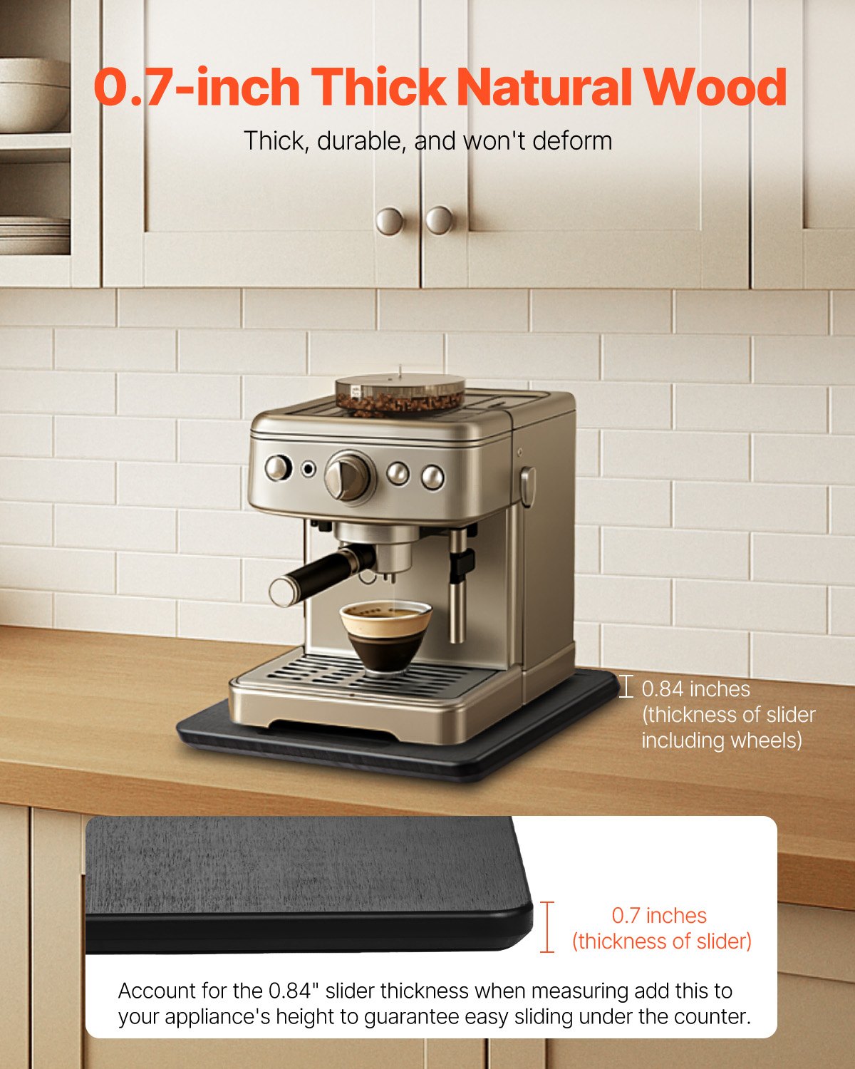 Appliance Slider, Small 10.5 x 13-inch, Rolling Sliding Tray with Silent Rubber Wheels & Hollow Handle, Easy to Clean, Appliance Rolling Tray for Coffee Maker, Kitchen Countertop, Black