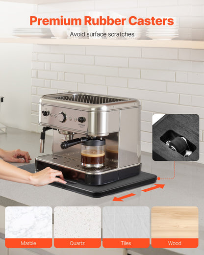 Appliance Slider, Small 10.5 x 13-inch, Rolling Sliding Tray with Silent Rubber Wheels & Hollow Handle, Easy to Clean, Appliance Rolling Tray for Coffee Maker, Kitchen Countertop, Black