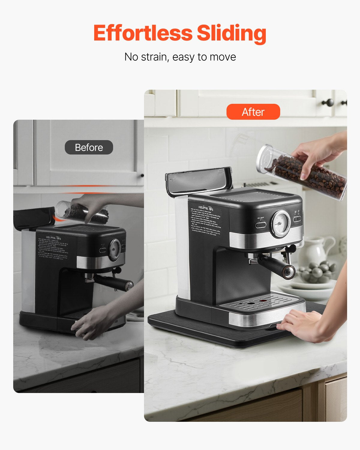 Appliance Slider, Small 10.5 x 13-inch, Rolling Sliding Tray with Silent Rubber Wheels & Hollow Handle, Easy to Clean, Appliance Rolling Tray for Coffee Maker, Kitchen Countertop, Black