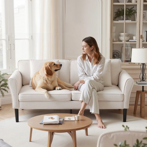 Loveseat Sofa, 69-Inch Small Sofa Couch for Living Room, Velvet Fabric 2-Seats Couch with Sinuous Spring, Soft Cushions and Sturdy Frame, Comfy Loveseat for Bedroom, Office or Apartment, White