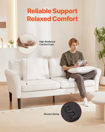 Loveseat Sofa, 69-Inch Small Sofa Couch for Living Room, Velvet Fabric 2-Seats Couch with Sinuous Spring, Soft Cushions and Sturdy Frame, Comfy Loveseat for Bedroom, Office or Apartment, White