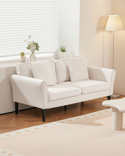 Loveseat Sofa, 69-Inch Small Sofa Couch for Living Room, Velvet Fabric 2-Seats Couch with Sinuous Spring, Soft Cushions and Sturdy Frame, Comfy Loveseat for Bedroom, Office or Apartment, White
