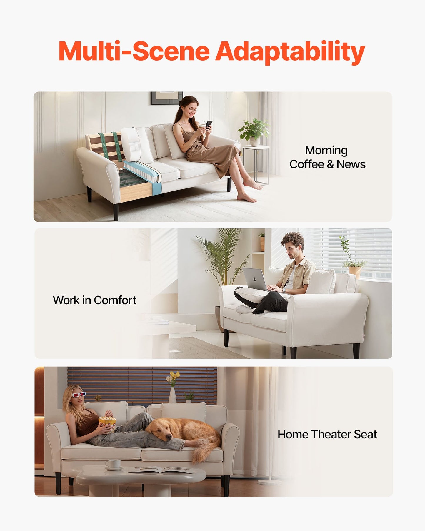 Loveseat Sofa, 69-Inch Small Sofa Couch for Living Room, Velvet Fabric 2-Seats Couch with Sinuous Spring, Soft Cushions and Sturdy Frame, Comfy Loveseat for Bedroom, Office or Apartment, White