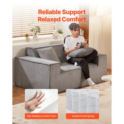 Loveseat Sofa 63 cm 2-Sitzer kleines Manchester Sofa kein Aufbau nötig grau